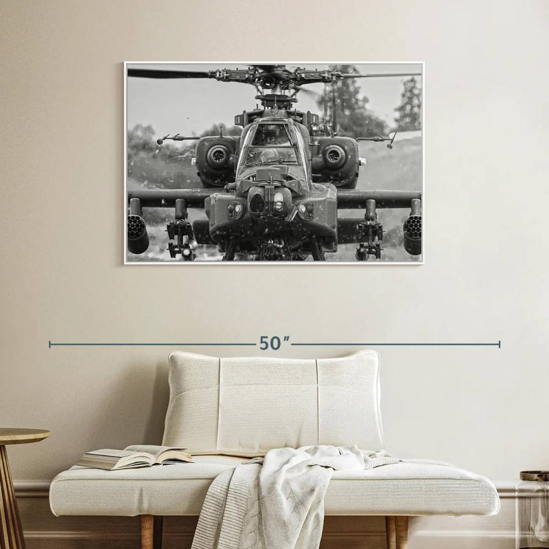 Hélicoptère de chasse Apache, Cadre flottant blanc, 40 po x 27 po