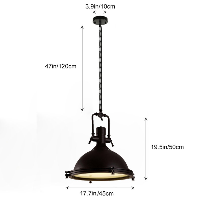 Luminaire suspendu industriel en forme de dôme avec luminaire suspendu dôme rétro 17,7 po