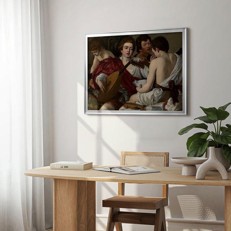 The Musisans-Caravaggio-Toile tendue avec châssis-c. 1595, 22,5 x 30,5, Toile avec cadre, Argent
