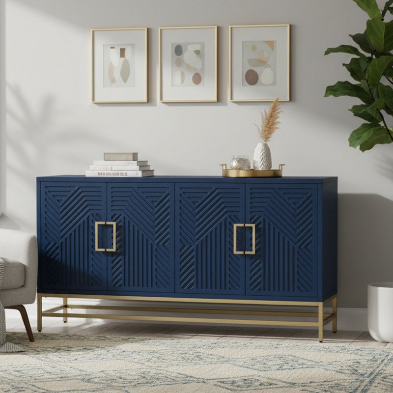 Buffet 59,81 "avec rangement, armoire d'appoint avec tablettes réglables, poignées rectangulaires en métal pour la cuisine, le salon