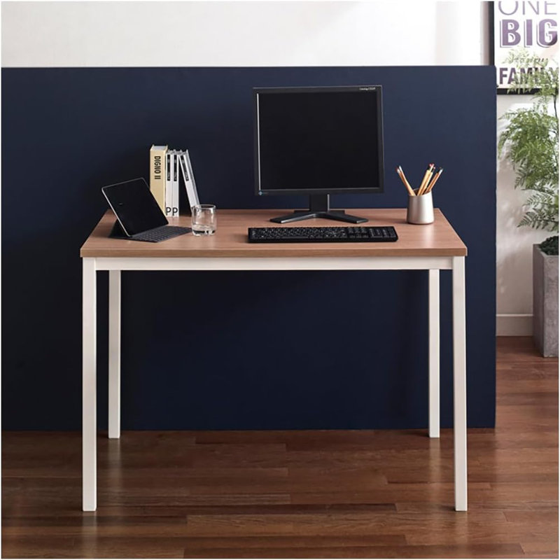  Contemporary Wood Metal Computer Desk with Oak Finish, Brown/Beige