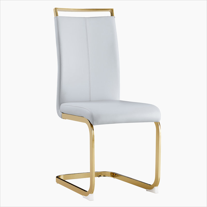 Yoanna PU Leather Upholstered Dining Chair, Light Gray, Gold