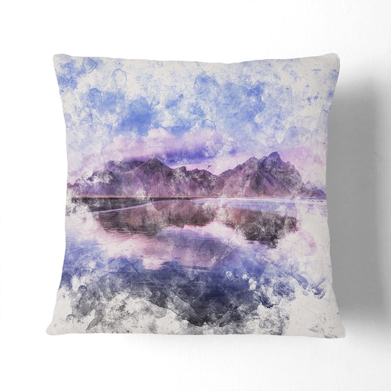 Vestrahorn Mountain in Iceland Cushion with Filling, 40cm H x 40cm W x 15cm D, White