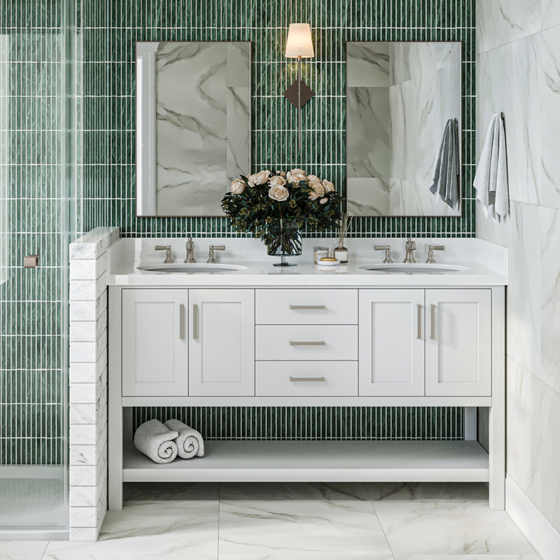 Magnolia Bath Vanity Oval Basin, White, Carrara White Marble, Rectangle 