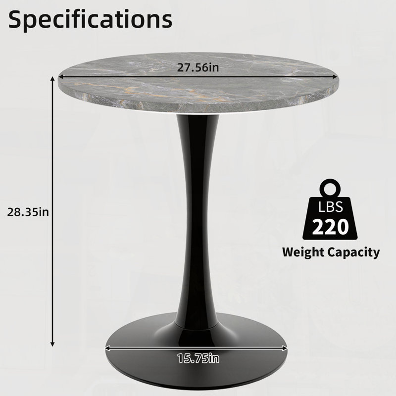 Table basse 27,6 "à effet marbre avec plateau texturé gris foncé et piédestal noir - style nordique, Gris foncé, Noir