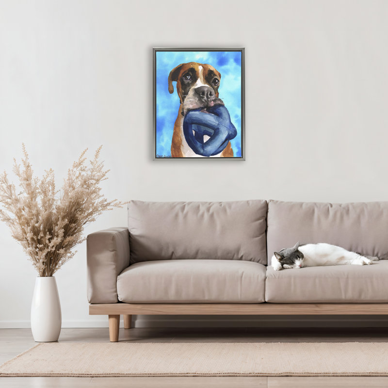 Boxer et son cadre flottant, design par George Dyachenko, Cadre flottant gris lustré, H 21 po x l 17 po