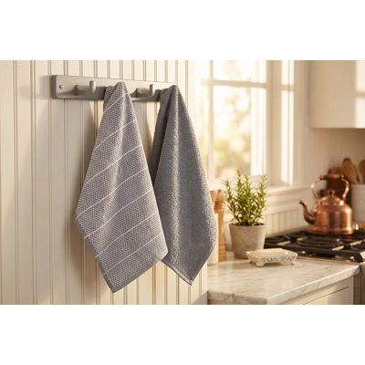 Lot de 2 torchons de cuisine absorbants S&CO en éponge 100 % coton, 40 x 60 cm, torchons tissés texturés pour sécher et nettoyer, gris chiné