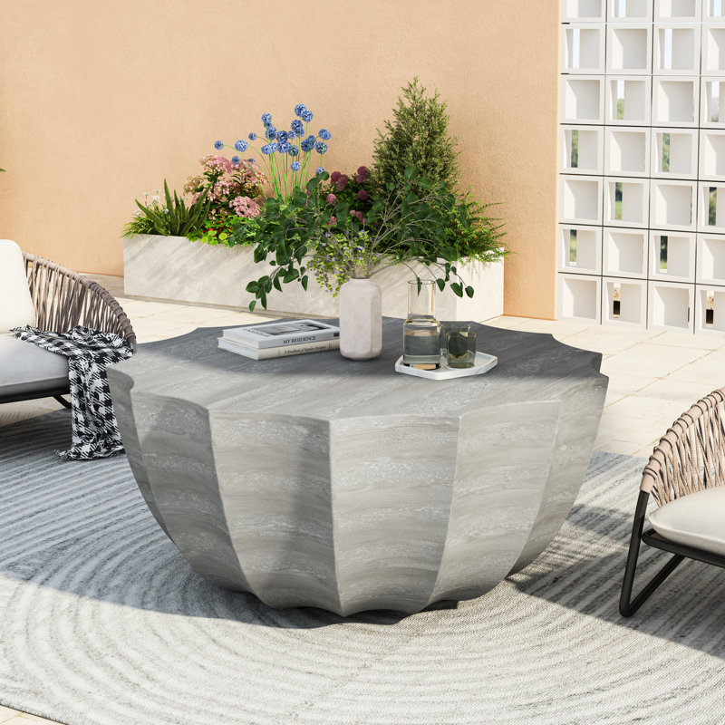 Table basse de 36,34 po en ciment blanc imperméable moderne, idéale pour les jardins et les cours, aucun assemblage requis, table ronde facile à entretenir en blanc, ciment, salons, supporte 220 lb