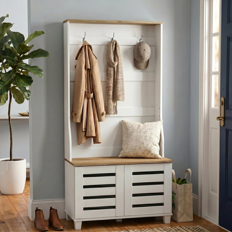 Lismore Hall Tree 31.3'' Wide with Bench and Shoe Storage, Mexican Gray
