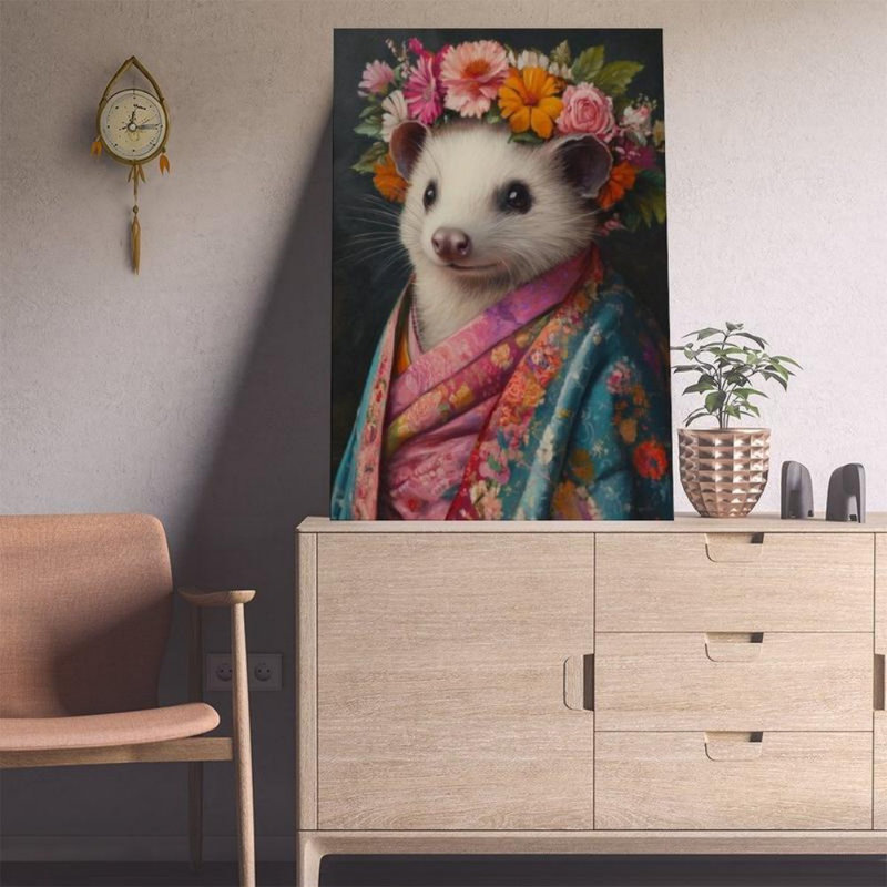 Impression sur toile bohémienne opossum kimono couronne de fleurs - Urban Studio, 30 x 20 pouces (75 x 50 x 2 cm)