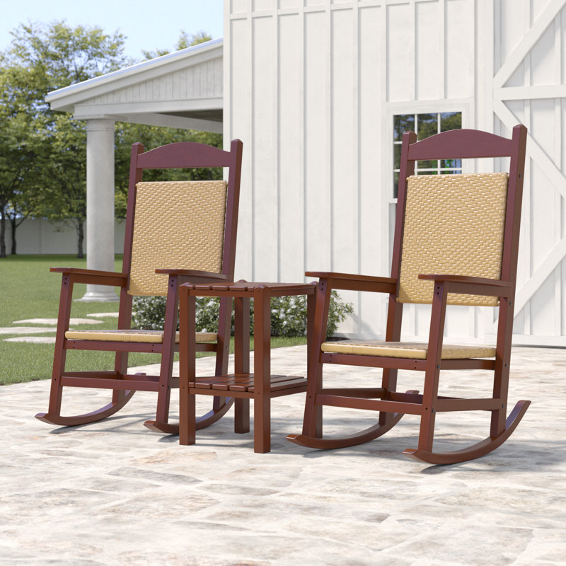POLYWOOD Presidential Woven Rocker 3-Piece Set in Mahogany / Tigerwood