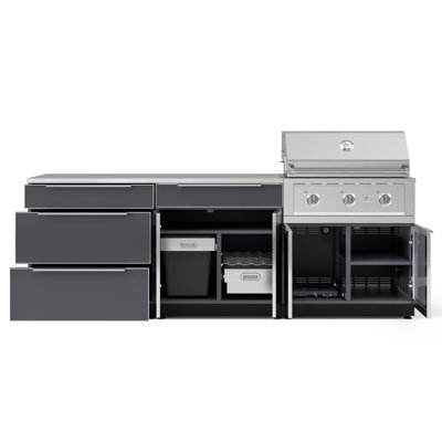 Outdoor Kitchen Aluminum 5 Piece Cabinet Set With 33 In. Liquid Propane Gas Performance Grill