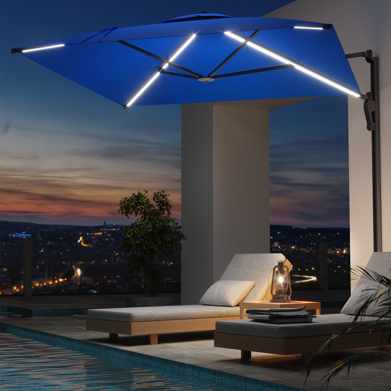 Parasol mural 10 pi avec lumières à DEL solaires, Bleu très foncé