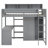 Wood Twin Size Loft Bed With Multiple Storage Shelves And Wardrobe, Gray-1400158119