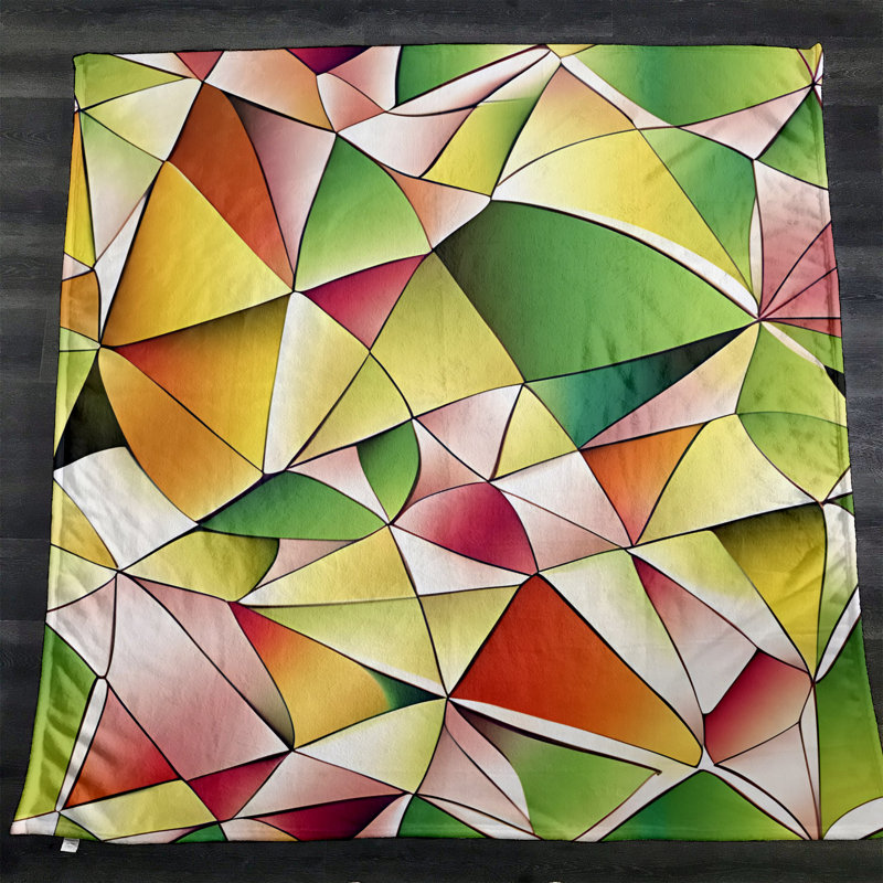 Throw Blanket, Geometric Shapes/Abstract, 68" W x 80" L, Green/Pink/Orange