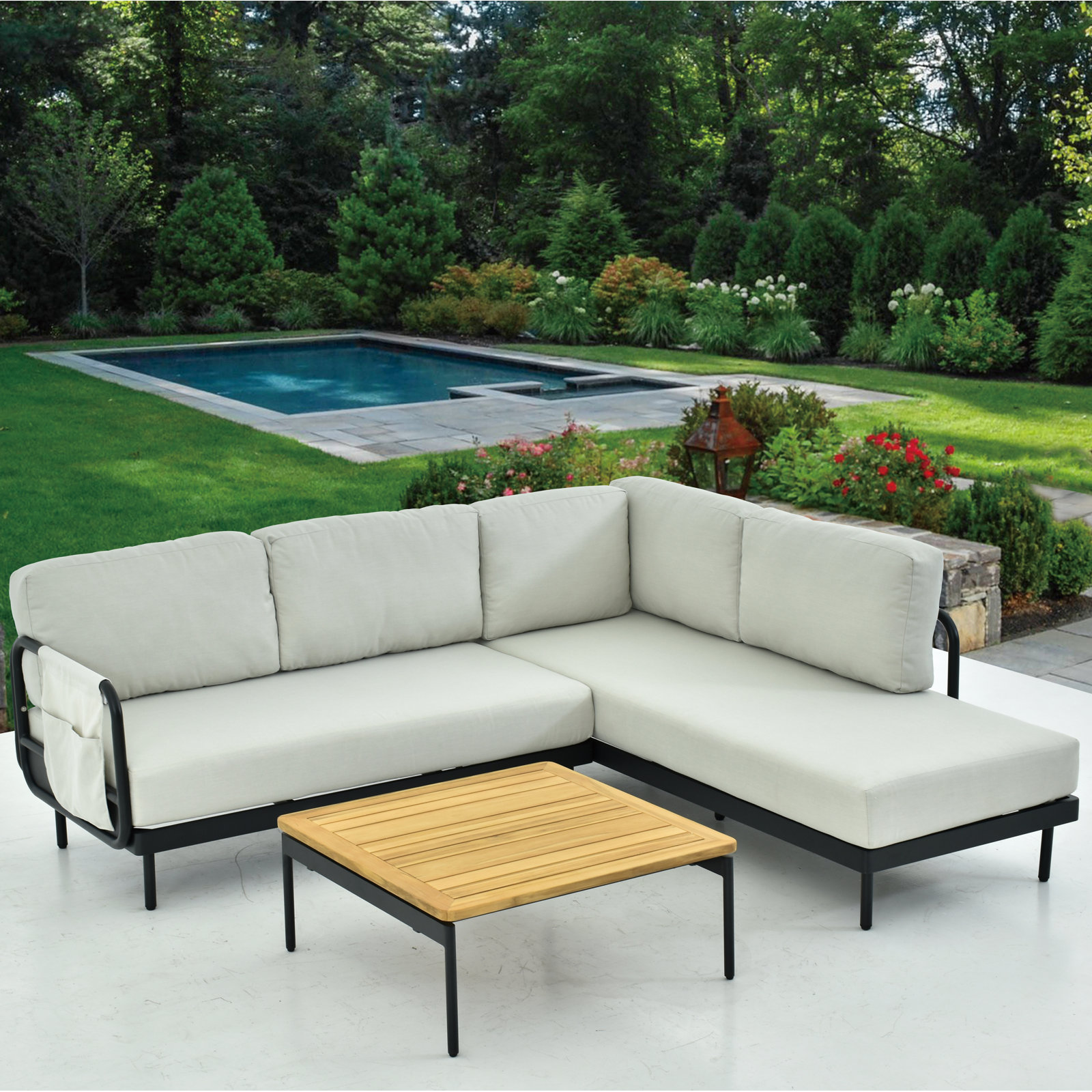 Evani Aluminum Patio Sectional with Coffee Table, Beige