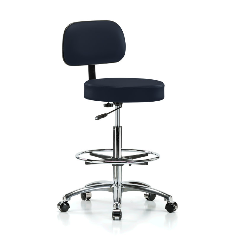 Tabouret réglable en hauteur avec dossier et repose-pieds PERCH Chrome Walter | Hauteur du banc moyen: 21 à 28,5 po, 25"