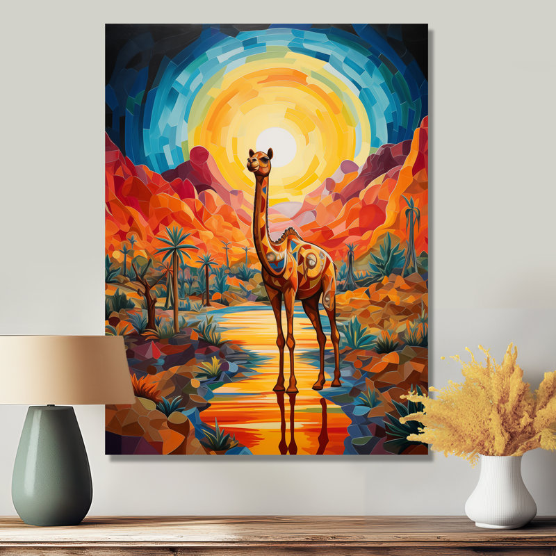 Chameau dans un paysage désertique coloré du Sahara II - art mural chameau dans un salon, Métal métal, H 32 po x l 16 po