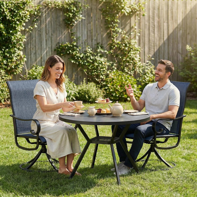 Ensemble de 2 chaises de patio pivotantes pour l'extérieur, avec dossier haut et structure en métal robuste, toutes saisons