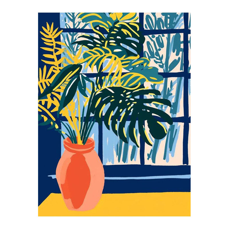 Tapis décoratif moderne à motif de fenêtre et de pot de fleurs jaune marine