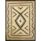 Neutral Antique Tribal Design Native American Wool Navajo Flat Weave Rug