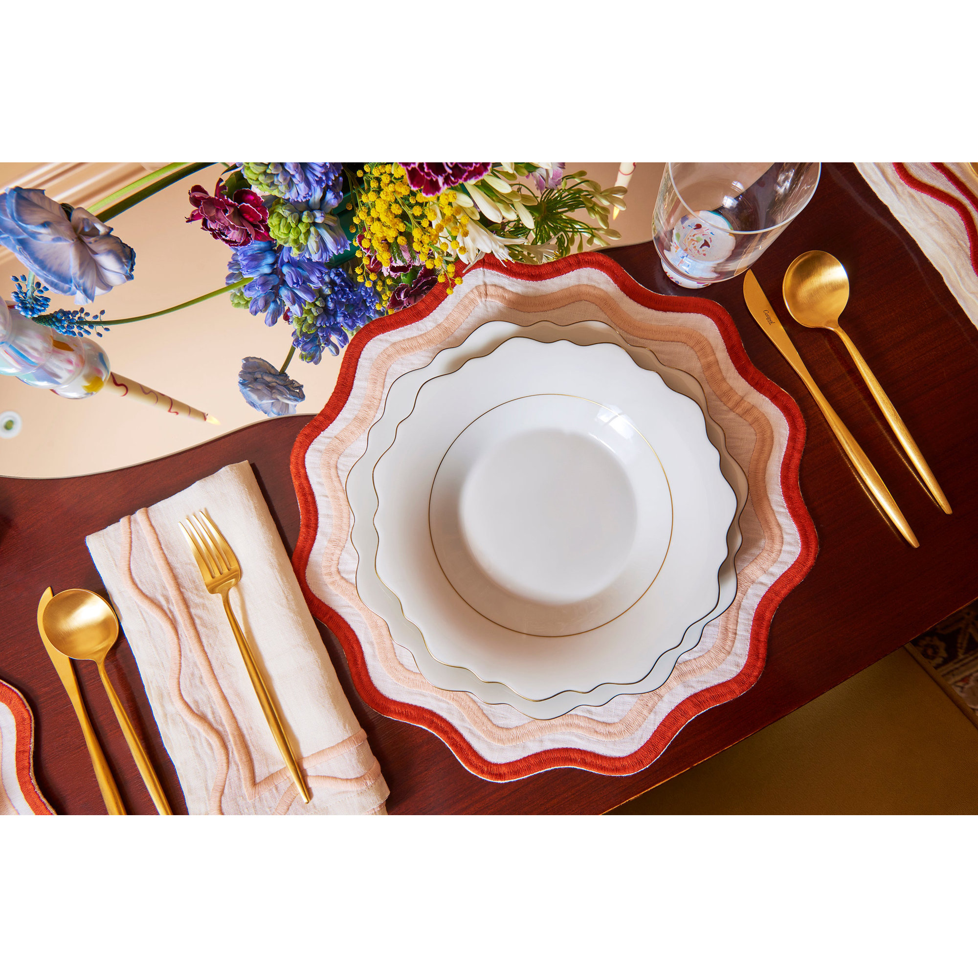 Colorblock Embroidered Linen Napkins (Set of 4), Pink