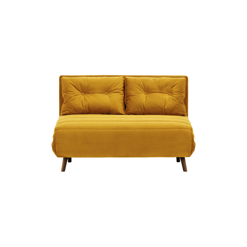 Donald 2 Seater Sofa Bed,  78cm H X 142cm W X 90cm D, Mustard Yellow, Dark Oak