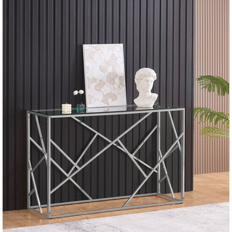 Abishek Glass Top Console Table, Silver