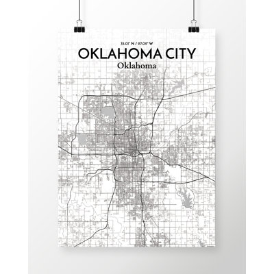 «Oklahoma City City Map», reproduction d'impression sur affiche en blanc / gris