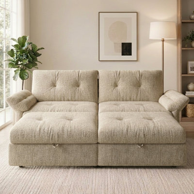 82" Convertible Sleeper Sofa Bed with Pull-Out Bed, Chenille Upholstered Sofa Couch for Living Room, Apartment and Guest Room