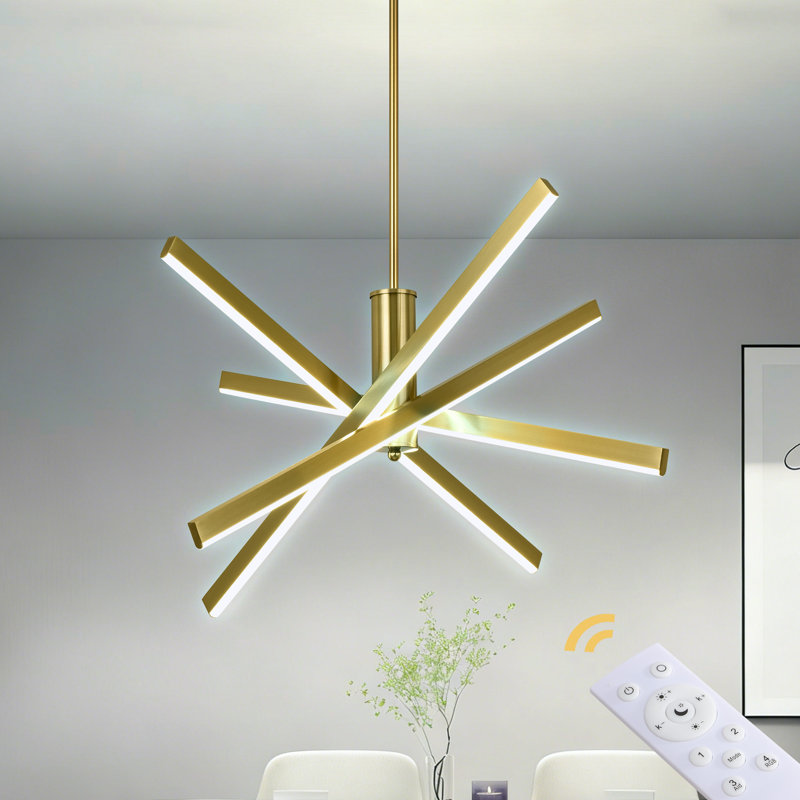 Levona 4-light 24"w Led Pendant Light With Remote Control, Brass