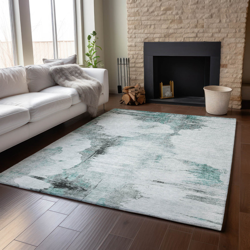 Premium Machine Washable Prisco Teal Rug, Rectangle 9' x 12'