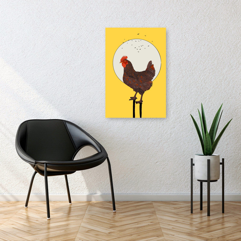 Golden Hour Hen Modern Rustic Abstract Bird Landscape Nature Wall Art Print by Nicholas - Wrapped Canvas Print