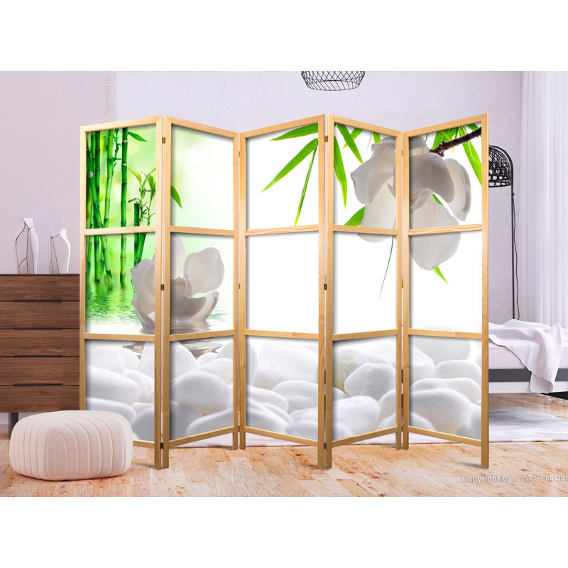 225 cm W x 171 cm H 5 - Panel Solid Wood Folding Room Divider