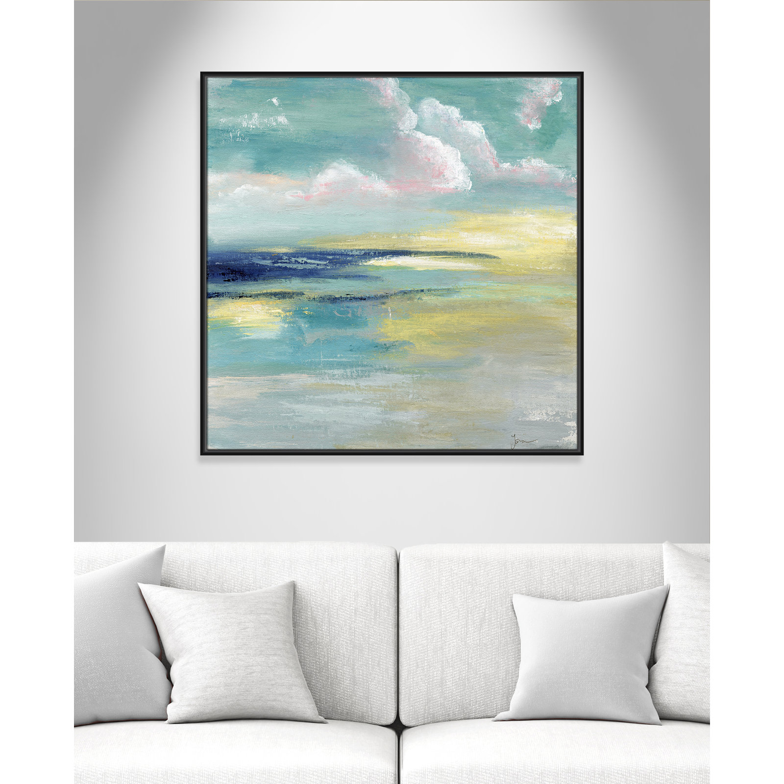 Bertie "Ocean View" Painting by Tava Studios, 37.5" H x 37.5" W x 2" D, Black Framed Canvas