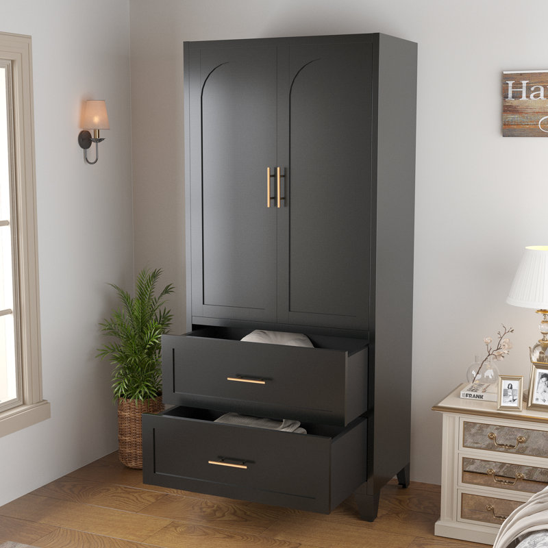 Armoire penderie 70,87 "en métal avec tiroir et tringle, Noir