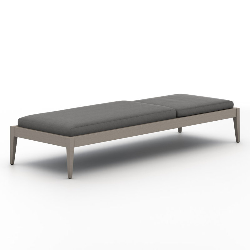 Sherwood Outdoor Teak Chaise Lounge, Weathered Gray/Dark Gray, Venao Charcoal Performance