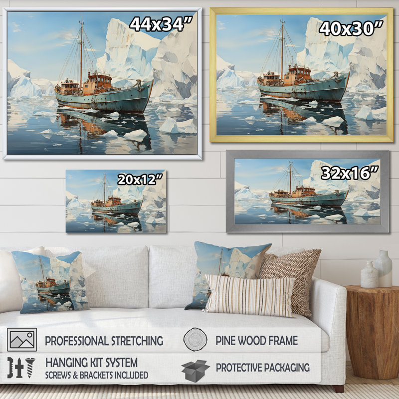 Bleu sarcelle blanc glacé Iceberg Wonder, H 30 po x l 40 po x P 1,5 po, Cadre doré simple