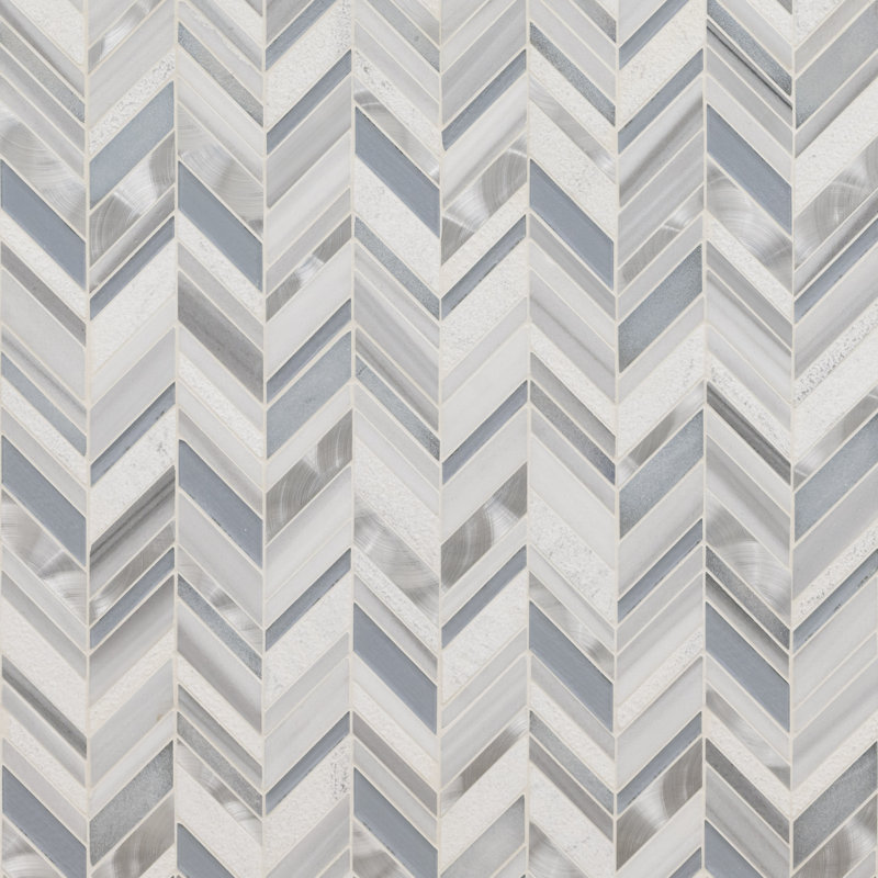 Alessio Chevron 12 in. x 12 in. Glass, Stone and Metal Blend Mosaic Wall Tile