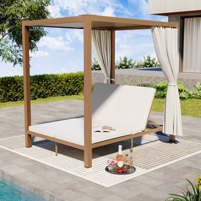 Méridienne double 1 pièce en aluminium Zenith avec coussins beiges et auvent réglable