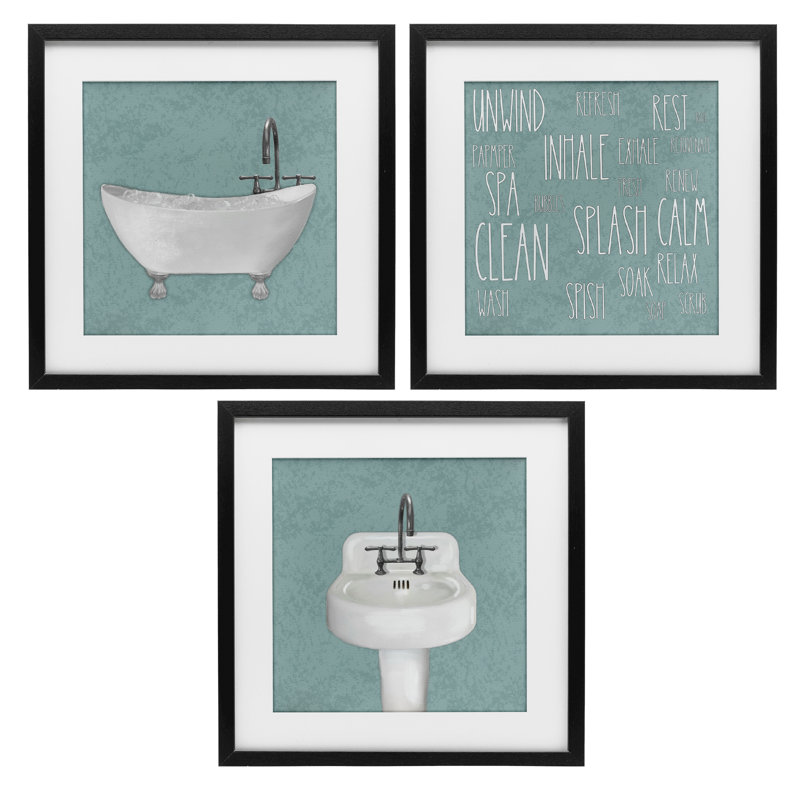 «Simple Bubble Bath Typographie», ensemble de 3 impressions encadrées sous verre, design par Matthew Piotrowicz