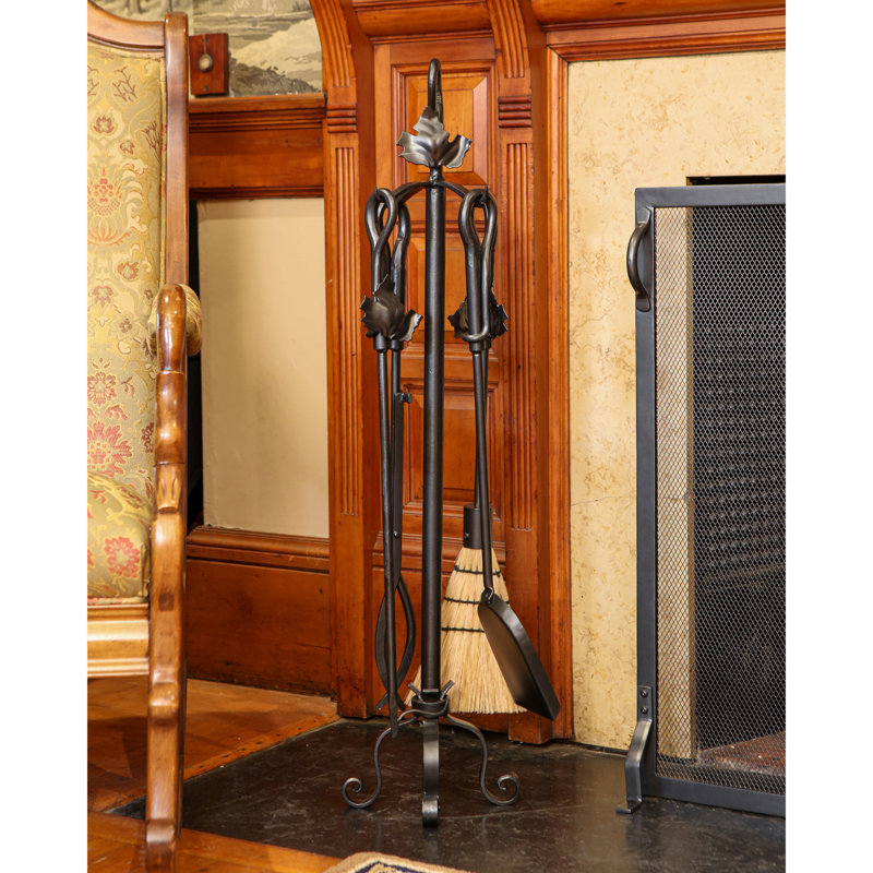 Ensemble d’outils de cheminée en fer forgé 4 pièces Chambliss, Thermolaqué graphite