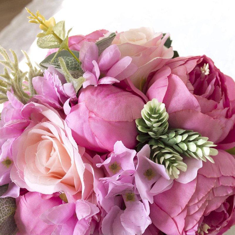 10" Artificial Pink Roses Wedding Bouquet 