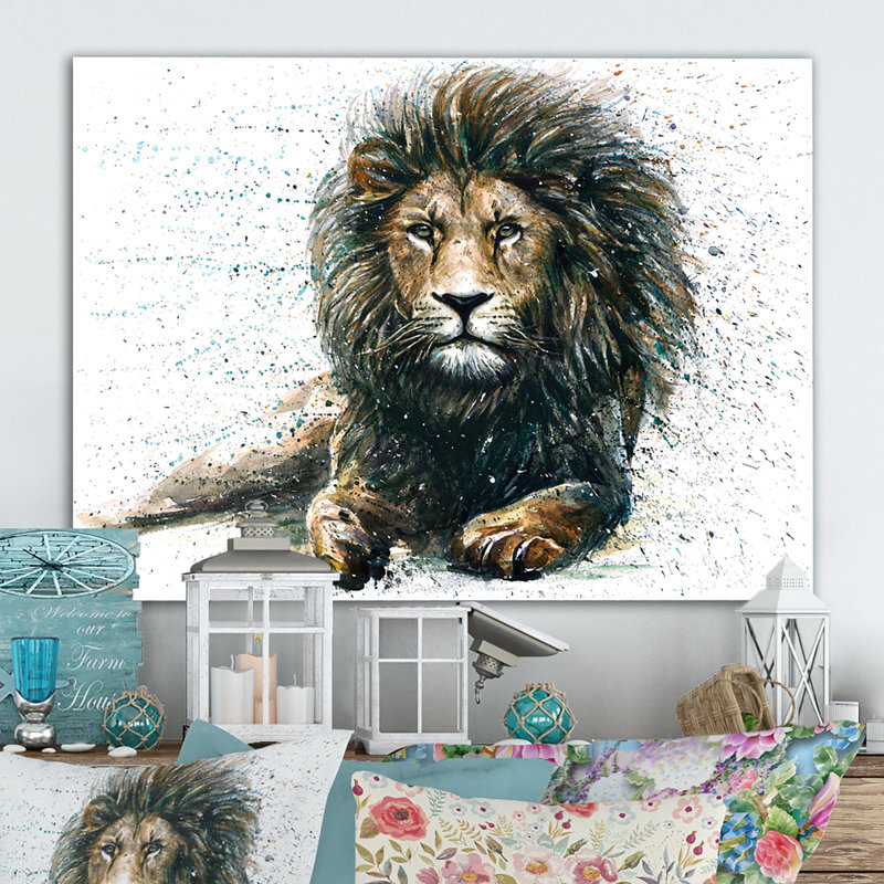 Lion animaux prédateurs - reproduction de cadre photo sur toile, H 12 po x l 20 po x P 1 po, Toile tendue