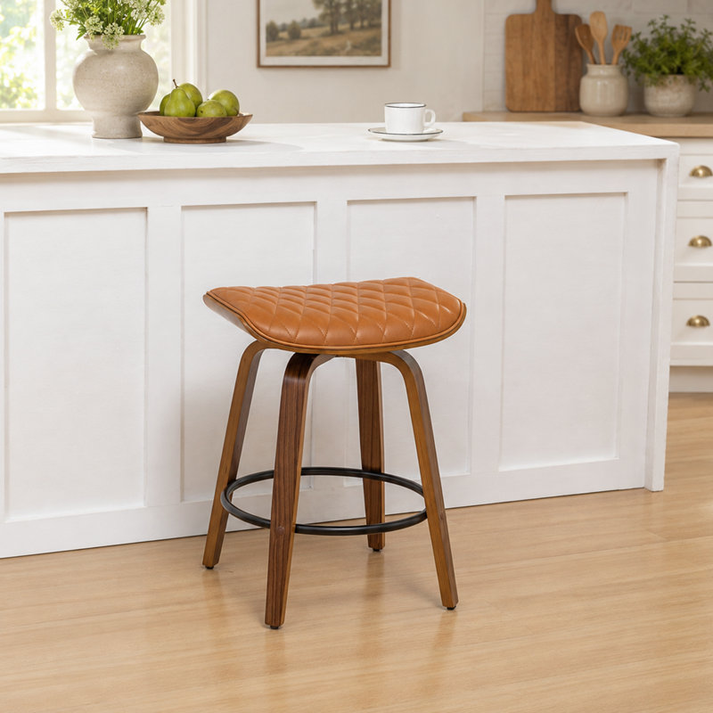 Tabourets de bar pivotants en similicuir Gerald, 25.39", LIGHT BROWN