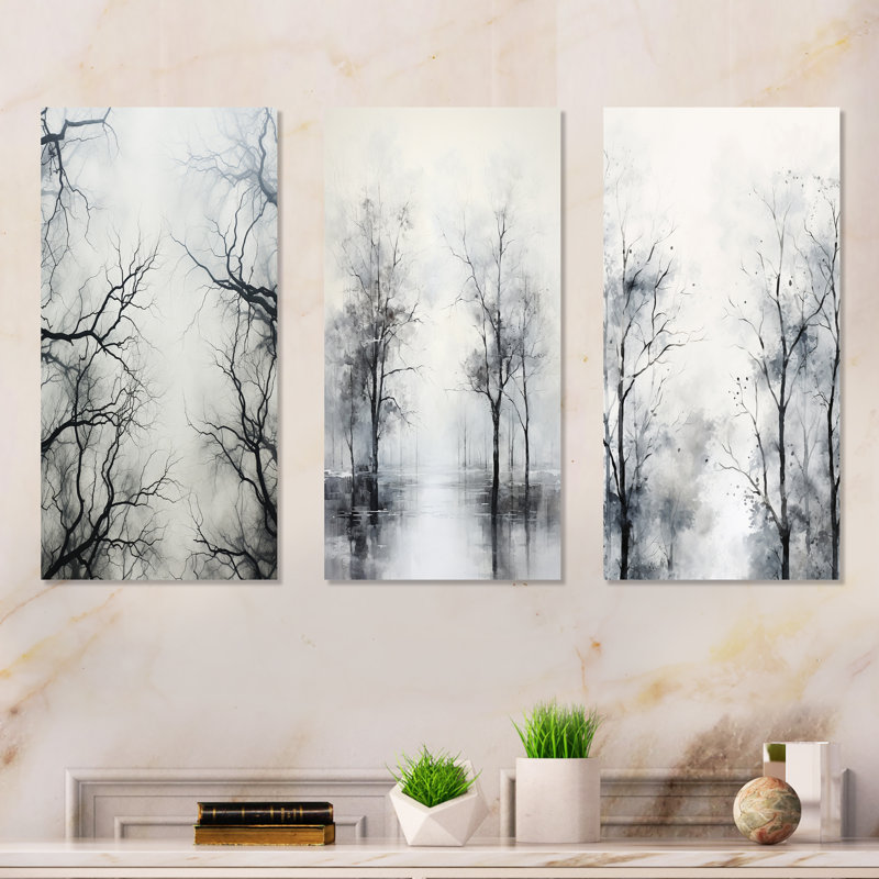 Monochrome Mystic Forest Consistency - Tree Monochrome Metal Wall Decor Set Of 3, 28" H x 36" W