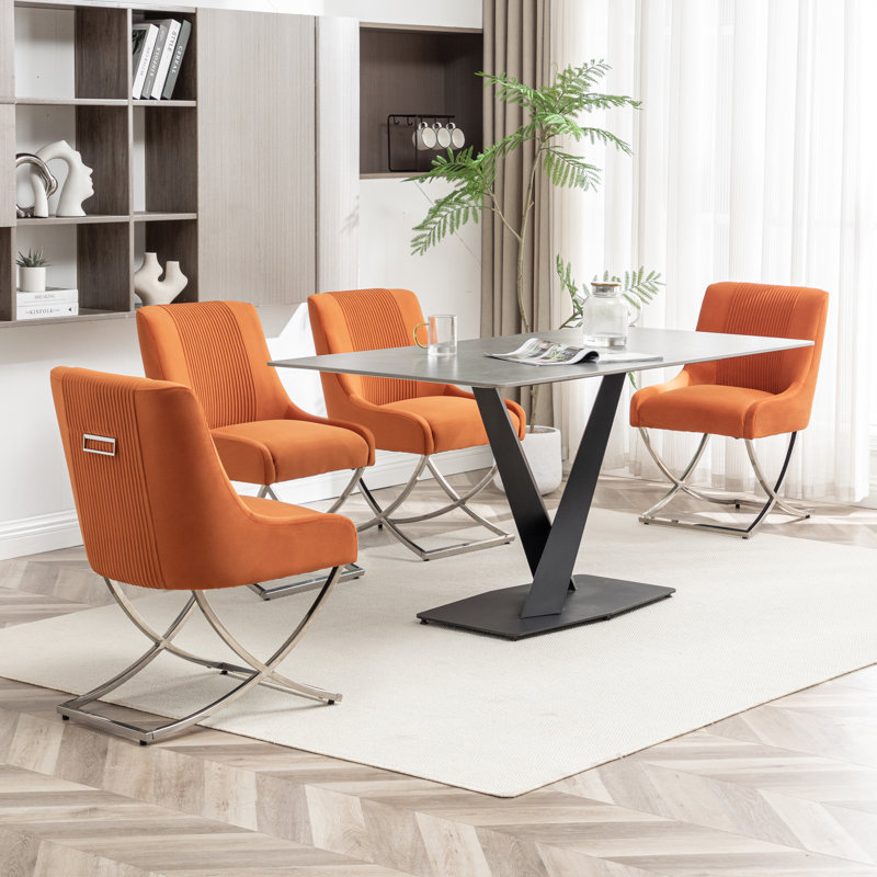 Chaise d'appoint rembourrée en velours Elian, Orange, 4