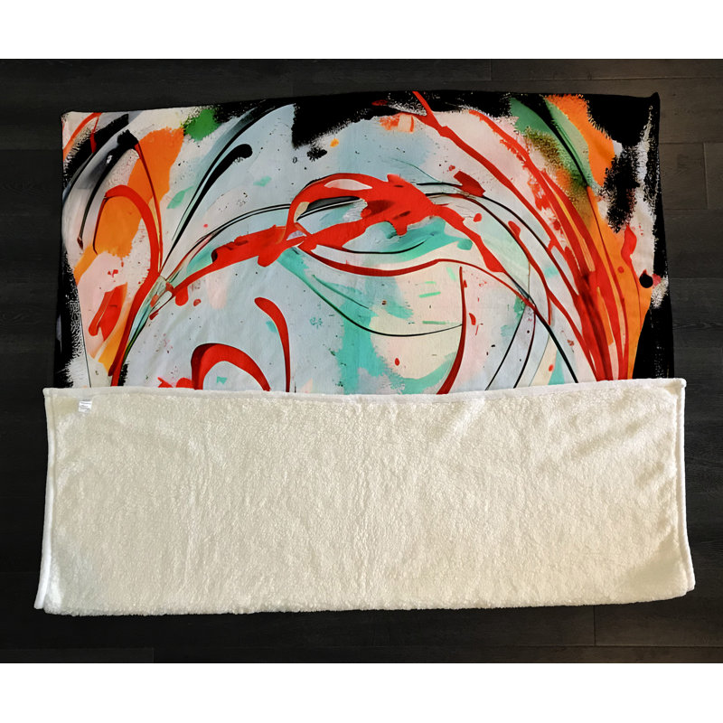 Throw Blanket, 68" W x 80" L, Marble/Abstract, Red/Light Blue/Orange