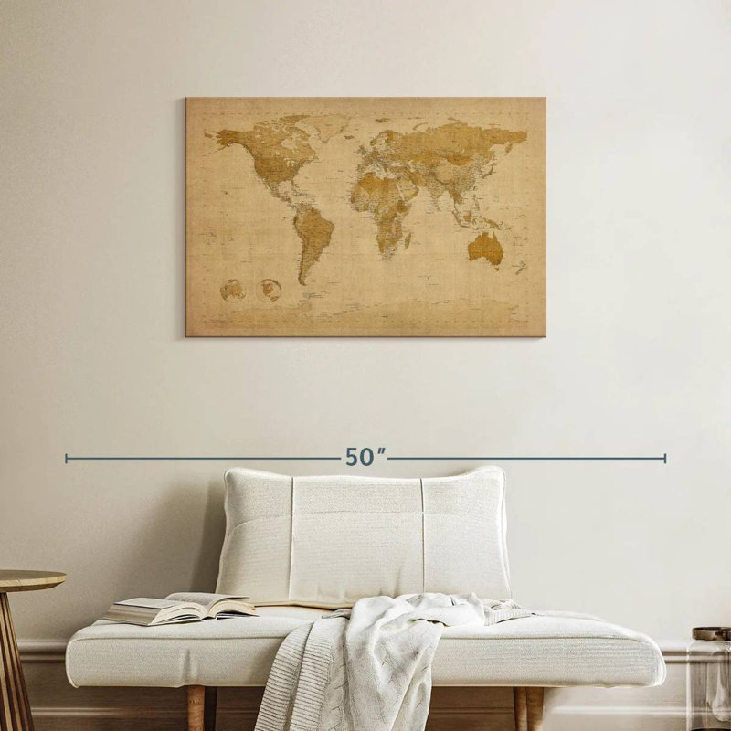 Aliaz World Map Antique Style I, 24" H x 36" W