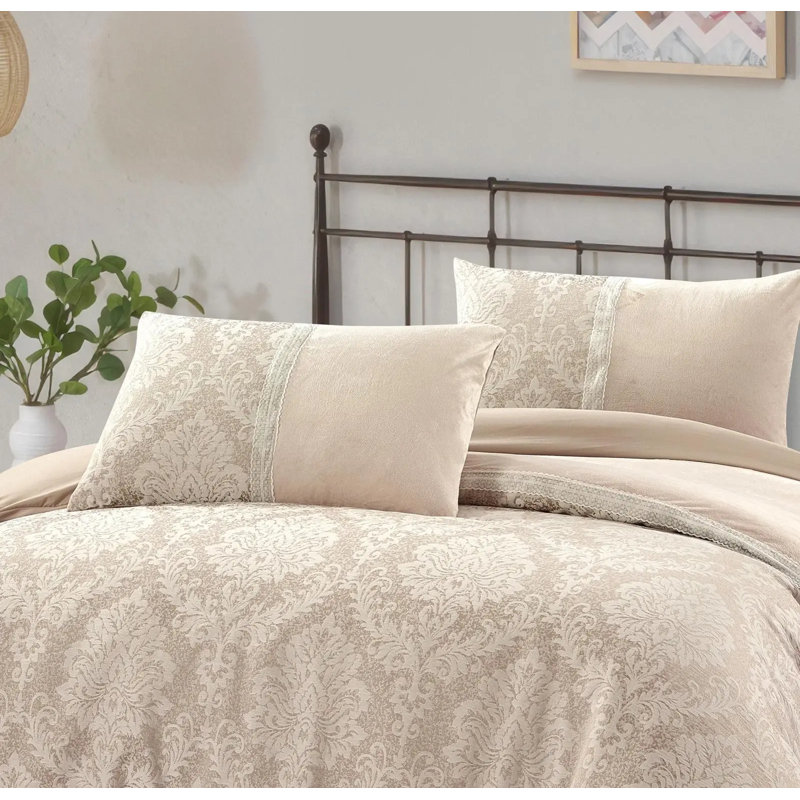 Polyester Floral Duvet Cover, King Duvet Cover + 2 Pillowcases, Mink Floral